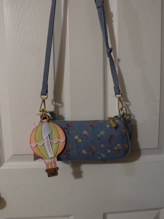 Betsey Johnson Handbags - Betsey Johnson Denim Floral Crossbody Bag with Hot Air Balloon Charm